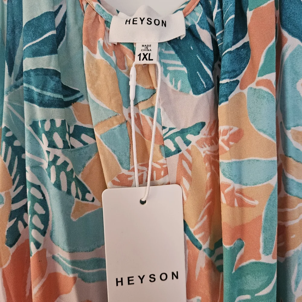Heyson Tropical Leaf Print Jumpsuit in Teal & Coral - Picture 2 of 3